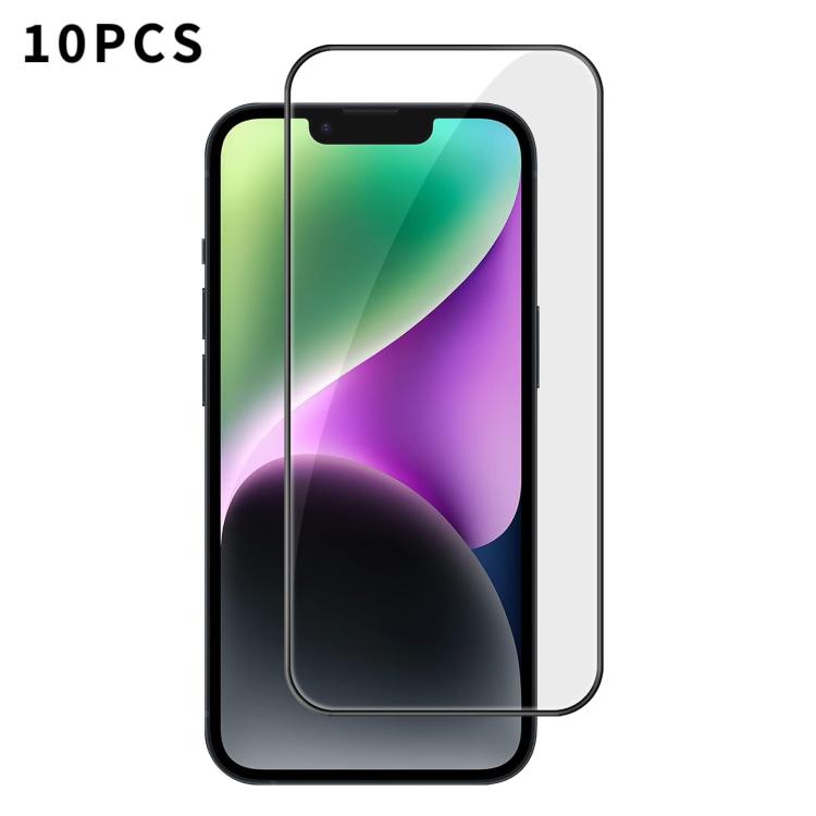For iPhone 14 10pcs Kalebol High-Aluminum Screen-Printed Full-Coverage Anti-Fingerprint Black-Bordered HD Tempered Glass Film