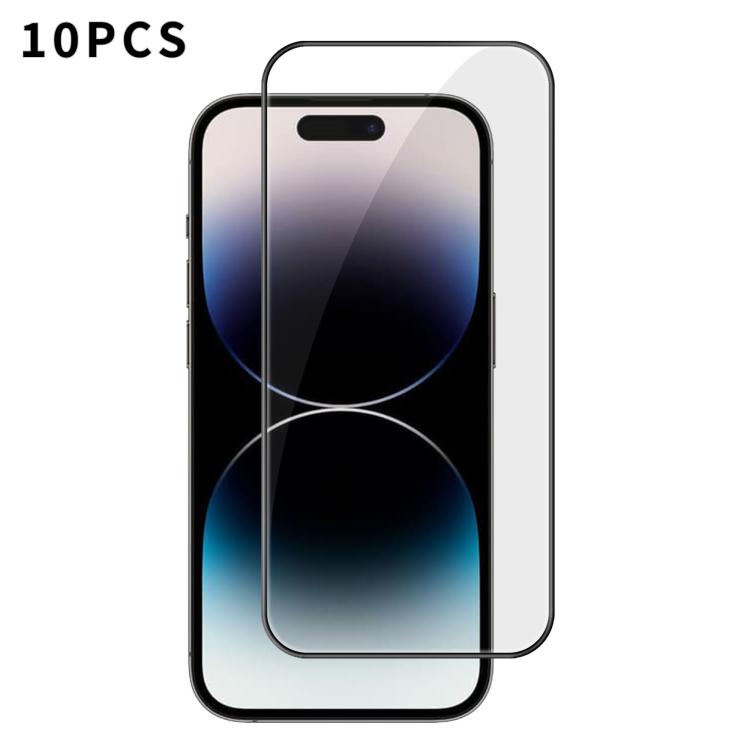 For iPhone 14 Pro 10pcs Kalebol High-Aluminum Screen-Printed Full-Coverage Anti-Fingerprint Black-Bordered HD Tempered Glass Film