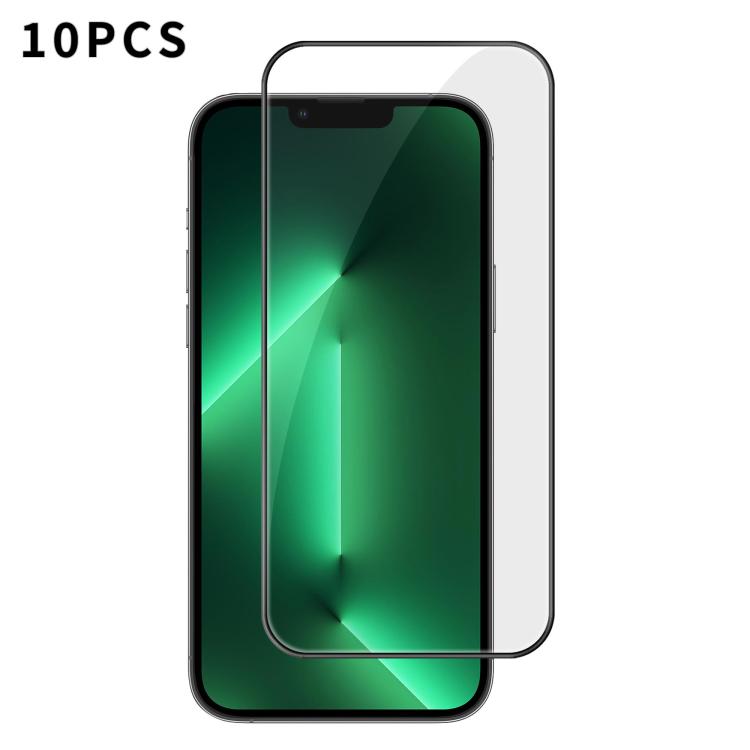 For iPhone 13 Pro 10pcs Kalebol High-Aluminum Screen-Printed Full-Coverage Anti-Fingerprint Black-Bordered HD Tempered Glass Film