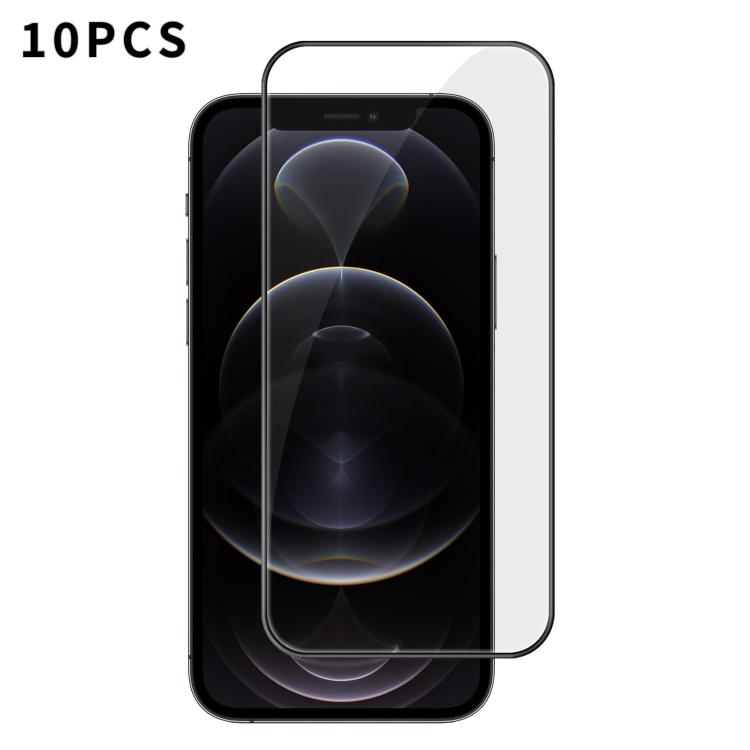 For iPhone 12 Pro Max 10pcs Kalebol High-Aluminum Screen-Printed Full-Coverage Anti-Fingerprint Black-Bordered HD Tempered Glass Film
