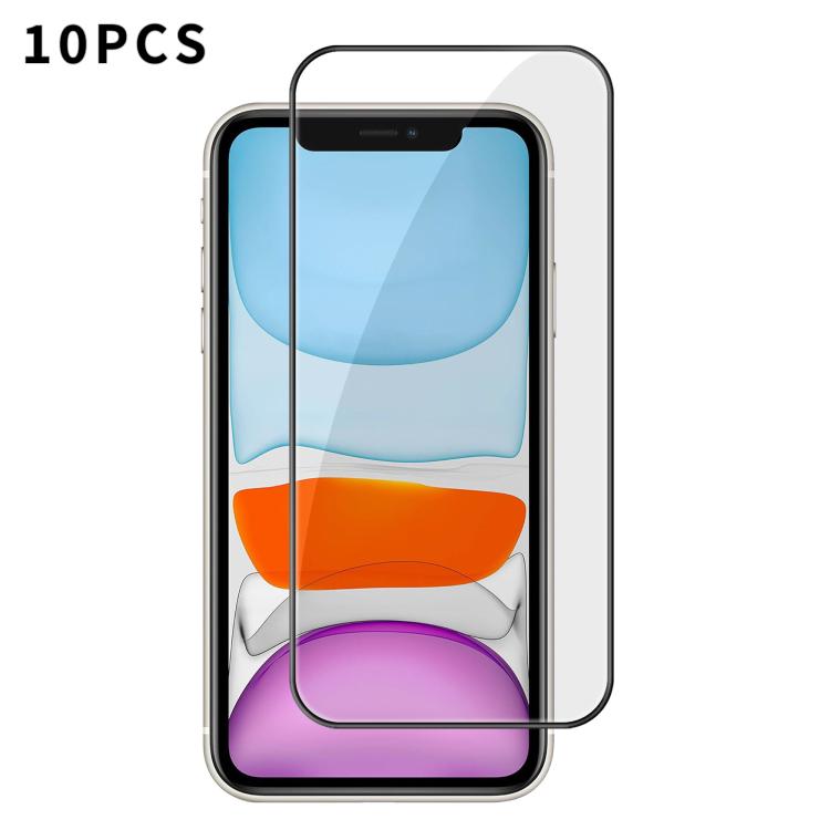 For iPhone 11 10pcs Kalebol High-Aluminum Screen-Printed Full-Coverage Anti-Fingerprint Black-Bordered HD Tempered Glass Film