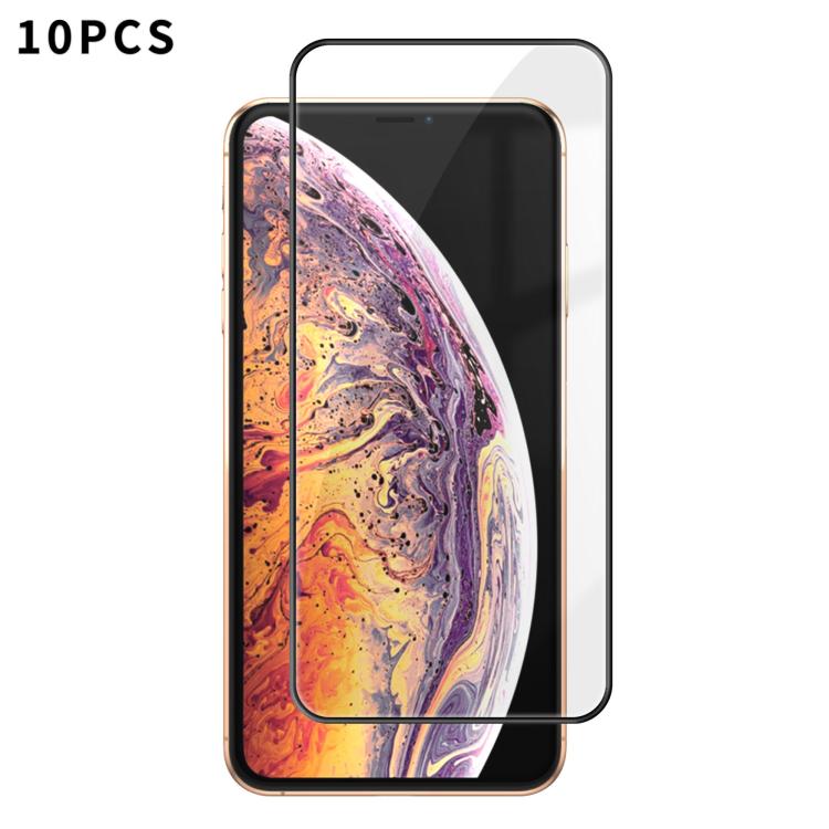 For iPhone XS Max 10pcs Kalebol High-Aluminum Screen-Printed Full-Coverage Anti-Fingerprint Black-Bordered HD Tempered Glass Film