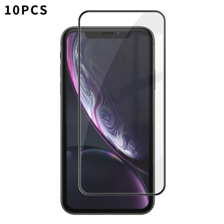 For iPhone XR 10pcs Kalebol High-Aluminum Screen-Printed Full-Coverage Anti-Fingerprint Black-Bordered HD Tempered Glass Film