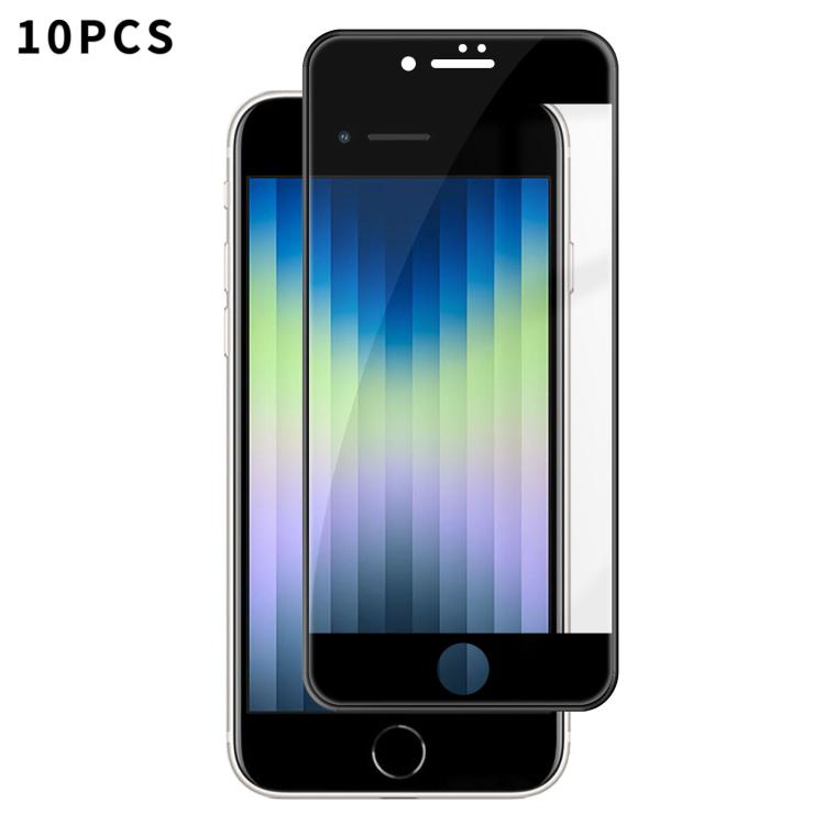 For iPhone SE 2022 / 2020 10pcs Kalebol High-Aluminum Screen-Printed Full-Coverage Anti-Fingerprint Black-Bordered HD Tempered Glass Film