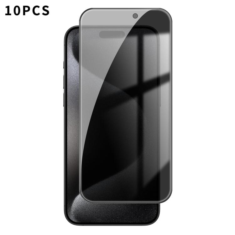 

For iPhone 15 Pro Max Kalebol 10pcs High-Aluminum Screen-Printed Full-Coverage Black-Border Privacy Tempered Glass Film