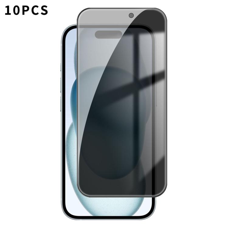 

For iPhone 15 Kalebol 10pcs High-Aluminum Screen-Printed Full-Coverage Black-Border Privacy Tempered Glass Film