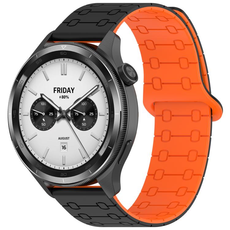 

22mm Five Beads Armor Magnetic Silicone Watch Band(Black Orange)