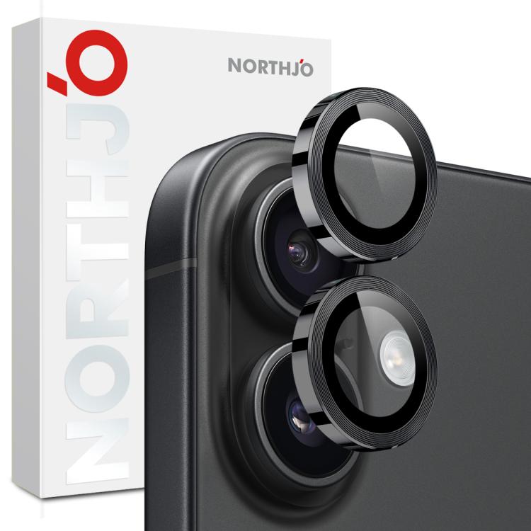 

For iPhone 17 NORTHJO Camera Lens Protector CD Metal Ring Tempered Glass Film(Black)
