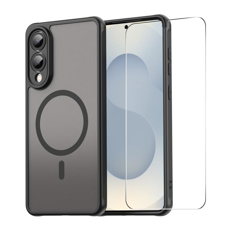 

For Samsung Galaxy S25 Edge 5G ENKAY Hat-Prince MagSafe Matte Translucent Shockproof Phone Case with 0.18mm High Aluminum-silicon Glass Film(Black)