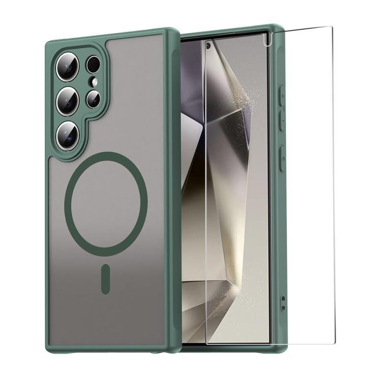 

For Galaxy S24 Ultra 5G ENKAY Hat-Prince MagSafe Matte Translucent Shockproof Phone Case with 0.18mm High Aluminum-silicon Glass Film(Green)
