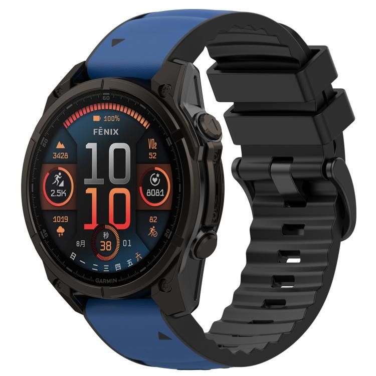 

For Garmin 26mm Two Color Silicone Hybrid Leather Nylon Quick Release Watch Band(Blue Leather+Silicone)