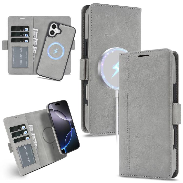 

For iPhone 17 Kalebol Strong Magnetic MagSafe Ring 2 In 1 Split Leather Phone Case(Gray)