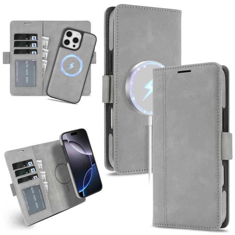 

For iPhone 13 Pro Max Kalebol Strong Magnetic MagSafe Ring 2 In 1 Split Leather Phone Case(Gray)