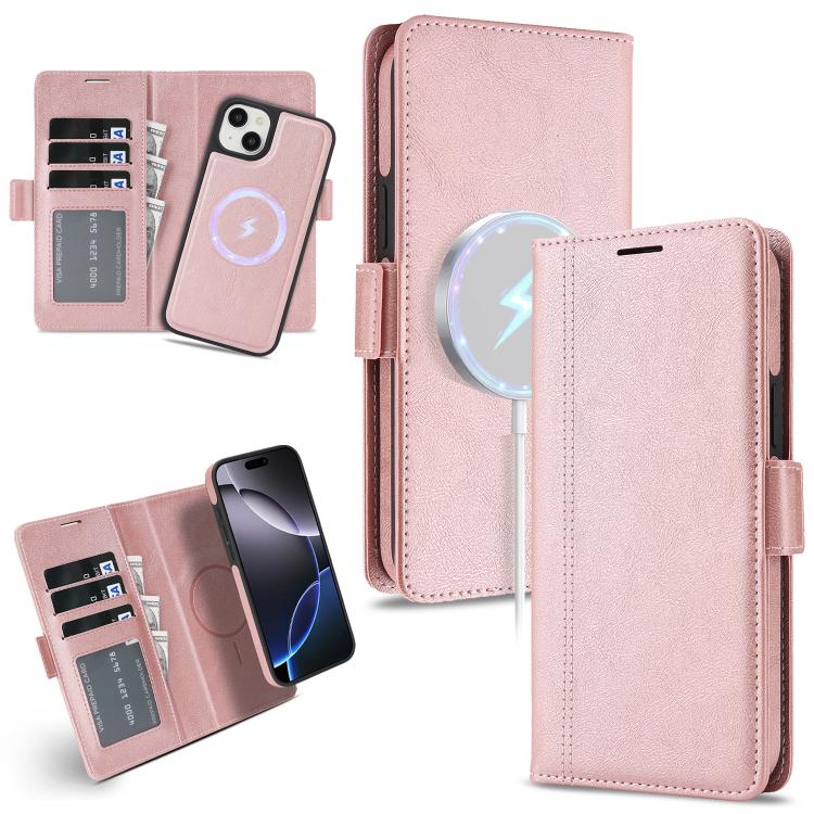 

For iPhone 13 Kalebol Strong Magnetic MagSafe Ring 2 In 1 Split Leather Phone Case(Rose Gold)