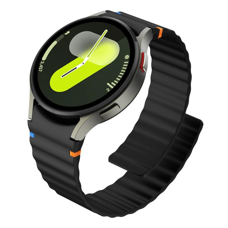 

For Samsung Galaxy Watch 7 / 6 / 5 / 4 Wavy Grain Stitched Magnetic Silicone Watch Band(Black)
