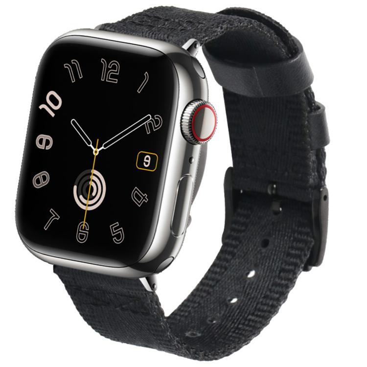 

For Apple Watch 46mm / 49mm / 45mm / 44mm Quick Release Buckle Canvas Woven Nylon Watch Band(Black)