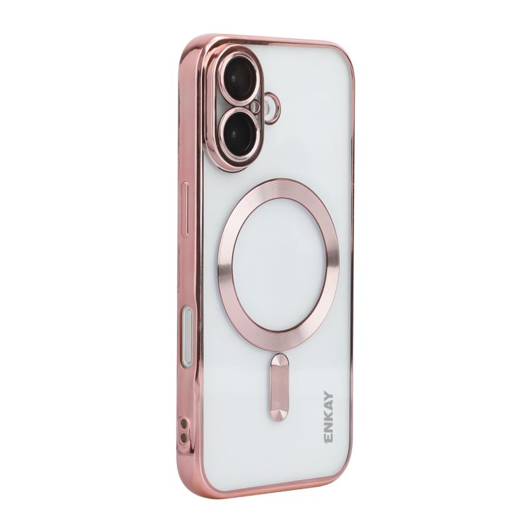 

For iPhone 16 Plus ENKAY Hat-Prince Magsafe Electroplated TPU Clear Shockproof Phone Case(Pink)