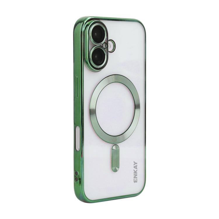 

For iPhone 16 Plus ENKAY Hat-Prince Magsafe Electroplated TPU Clear Shockproof Phone Case(Green)
