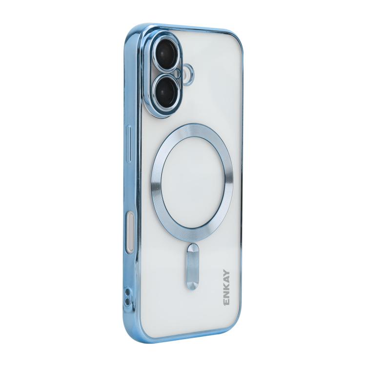 

For iPhone 17 ENKAY Hat-Prince Magsafe Electroplated TPU Clear Shockproof Phone Case(Blue)