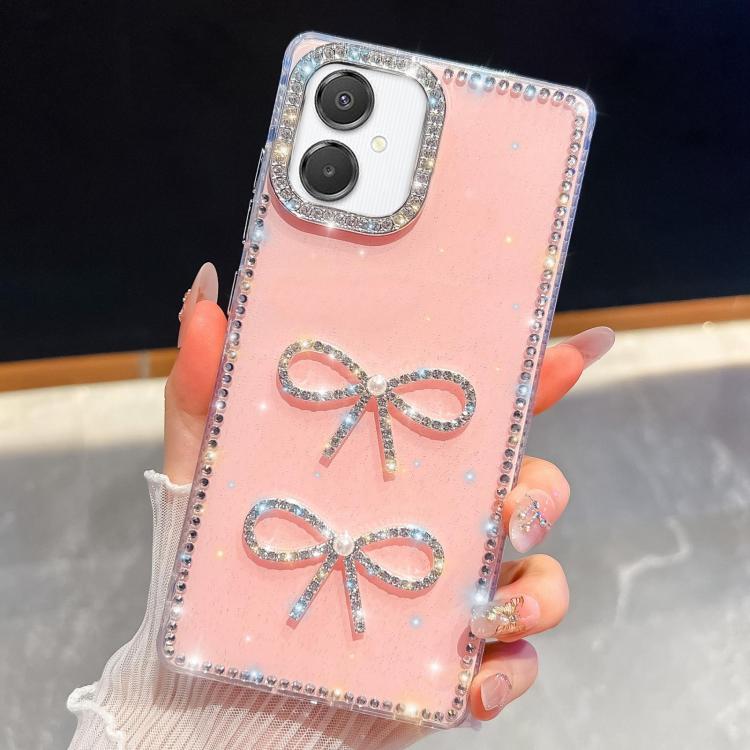 

For Samsung Galaxy A07 5G Diamond Glitter Dual Bow-knot Shockproof Phone Case(Light Pink)