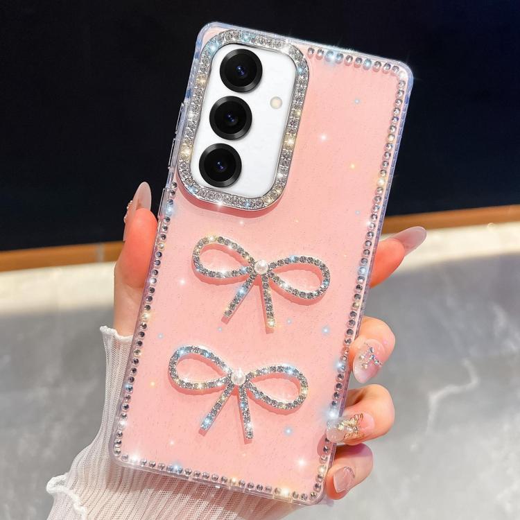 

For Samsung Galaxy A17 5G Diamond Glitter Dual Bow-knot Shockproof Phone Case(Light Pink)