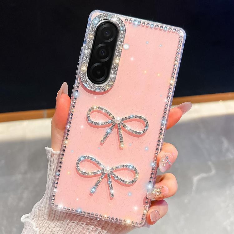 

For Samsung Galaxy A26 5G Diamond Glitter Dual Bow-knot Shockproof Phone Case(Light Pink)