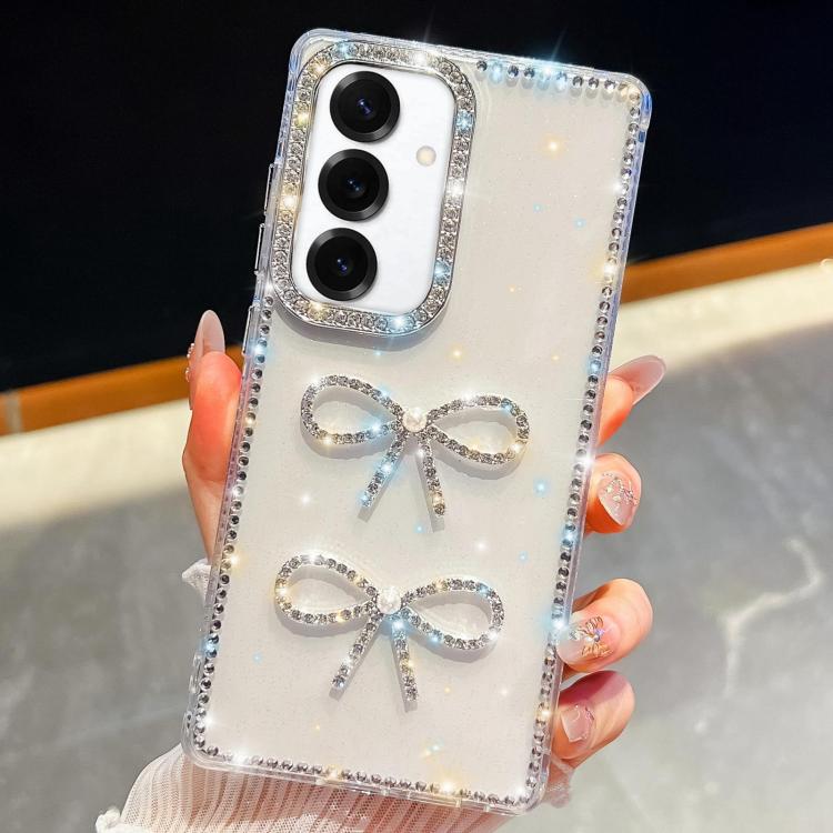 

For Samsung Galaxy S25+ 5G Diamond Glitter Dual Bow-knot Shockproof Phone Case(Transparent)