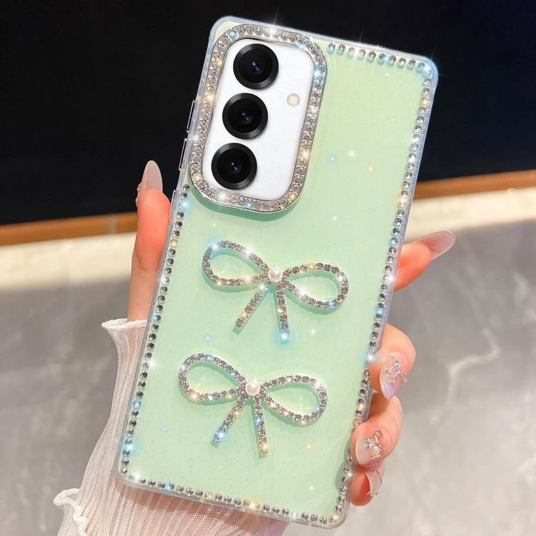 

For Samsung Galaxy S24+ 5G Diamond Glitter Dual Bow-knot Shockproof Phone Case(Light Green)