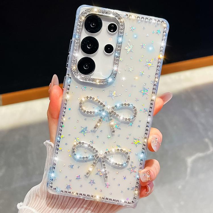 

For Samsung Galaxy S23 Ultra 5G Diamond Glitter Dual Bow-knot Shockproof Phone Case(Transparent Stars)