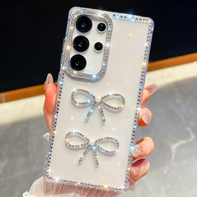 For Samsung Galaxy S26 Ultra 5G Diamond Glitter Dual Bow-knot Shockproof Phone Case(Transparent)