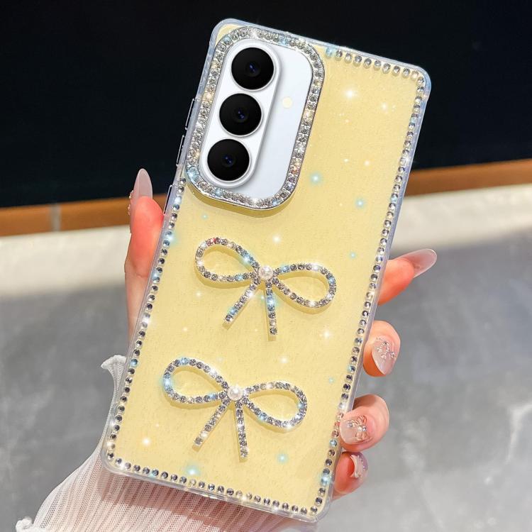 

For Samsung Galaxy S26 5G Diamond Glitter Dual Bow-knot Shockproof Phone Case(Light Yellow)