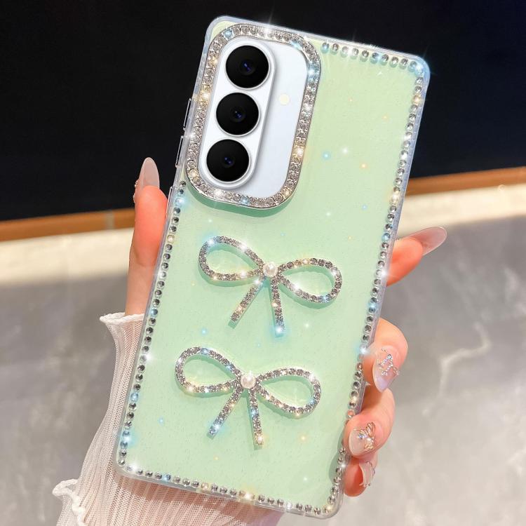 

For Samsung Galaxy S26 5G Diamond Glitter Dual Bow-knot Shockproof Phone Case(Light Green)