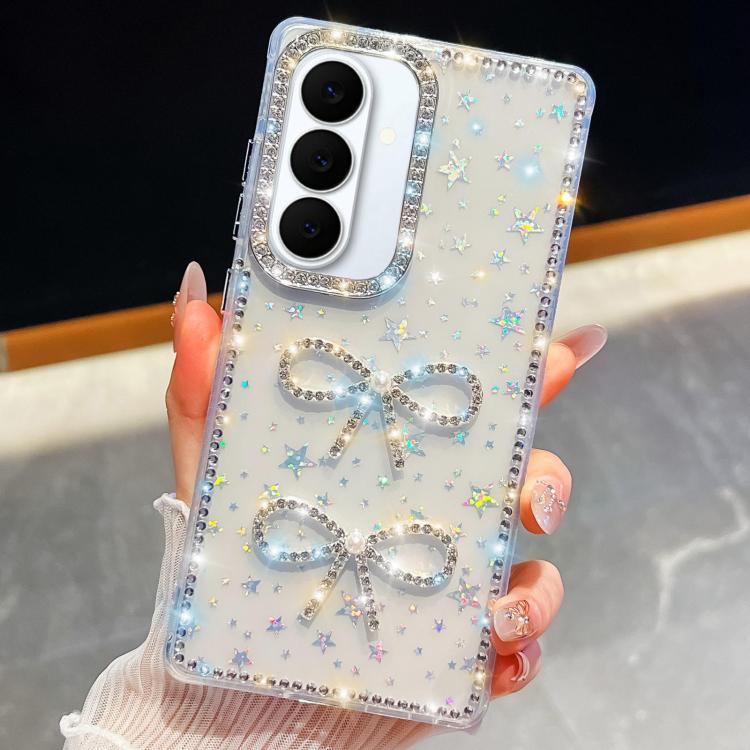For Samsung Galaxy S26 5G Diamond Glitter Dual Bow-knot Shockproof Phone Case(Transparent Stars)