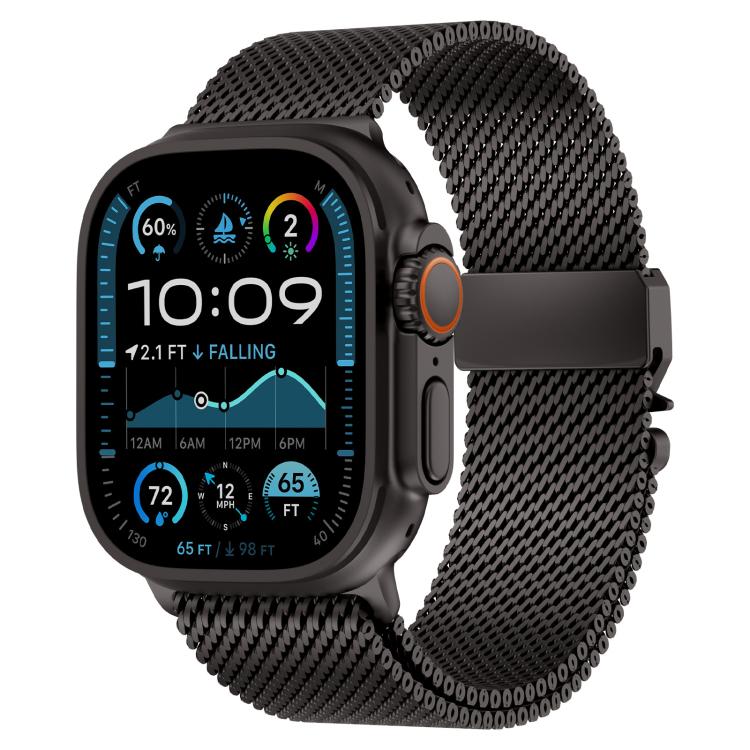 

For Apple Watch 46mm / 49mm / 45mm / 44mm Metal Clasp Coarse Mesh Milan Stainless Steel Watch Band(Black)