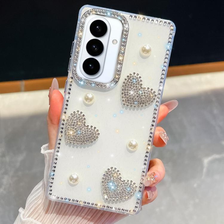 

For Samsung Galaxy S26 / S26 Pro 5G Diamond Glitter Pearl Heart Four-Corner Shockproof Phone Case(White)