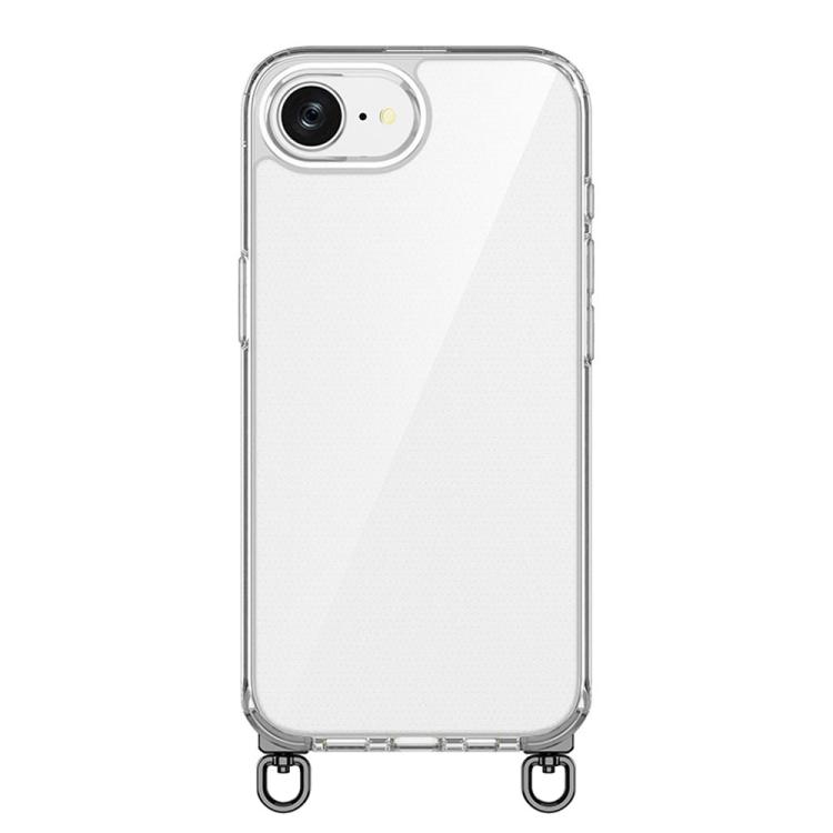 

For iPhone 16e Kalebol Minimalist High Transparency Multi Color Rotating Lanyard Hole Phone Case(Black)