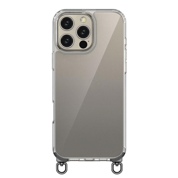 

For iPhone 16 Pro Kalebol Minimalist High Transparency Multi Color Rotating Lanyard Hole Phone Case(Black)