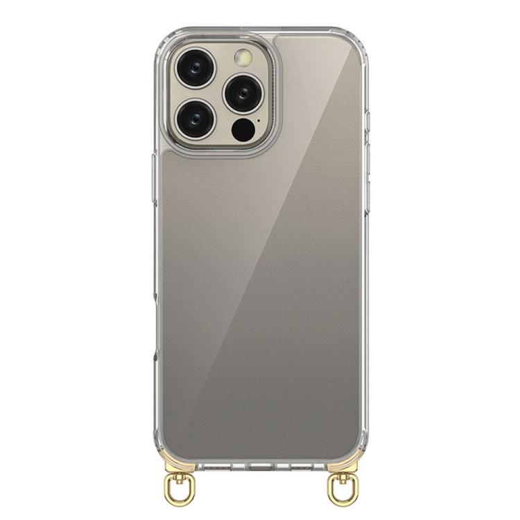 

For iPhone 16 Pro Kalebol Minimalist High Transparency Multi Color Rotating Lanyard Hole Phone Case(Gold)
