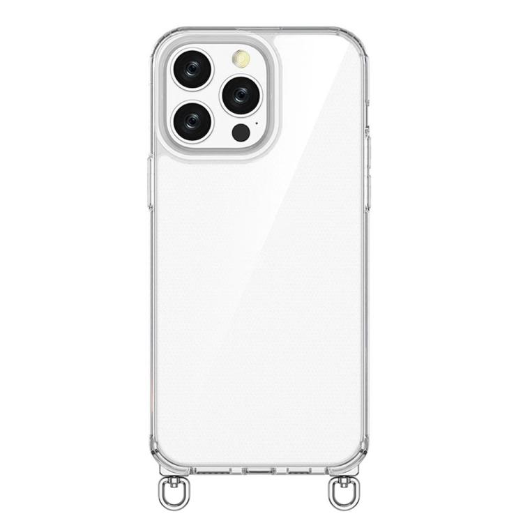 

For iPhone 15 Pro Kalebol Minimalist High Transparency Multi Color Rotating Lanyard Hole Phone Case(Silver)