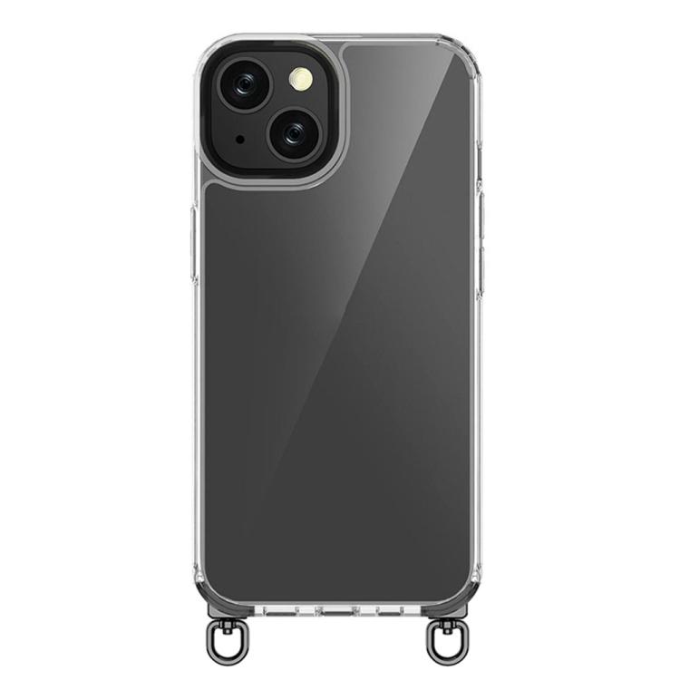 

For iPhone 14 Kalebol Minimalist High Transparency Multi Color Rotating Lanyard Hole Phone Case(Black)