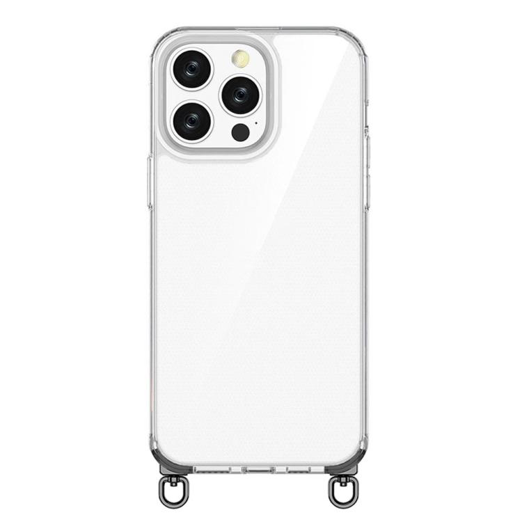 

For iPhone 14 Pro Max Kalebol Minimalist High Transparency Multi Color Rotating Lanyard Hole Phone Case(Black)