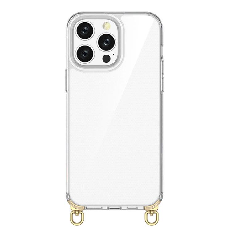 

For iPhone 13 Pro Kalebol Minimalist High Transparency Multi Color Rotating Lanyard Hole Phone Case(Gold)