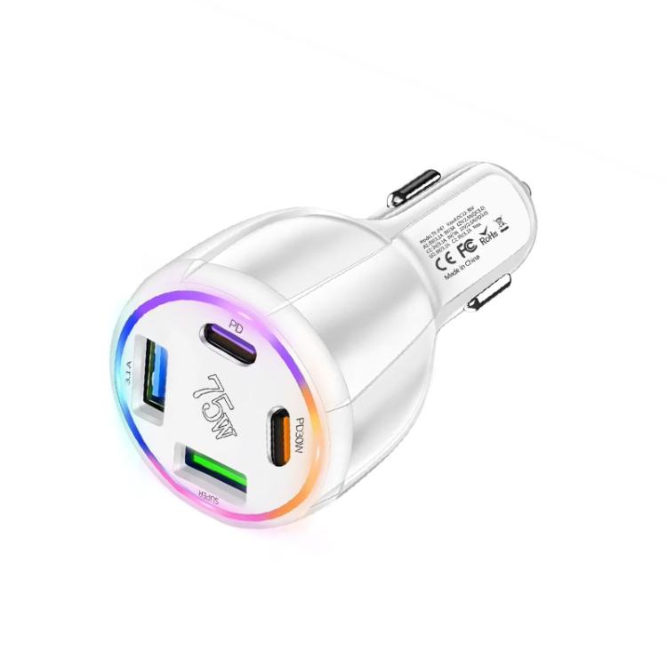 

75W USB-C x 2 and USB x 2 Multi Port Car Charger(White)