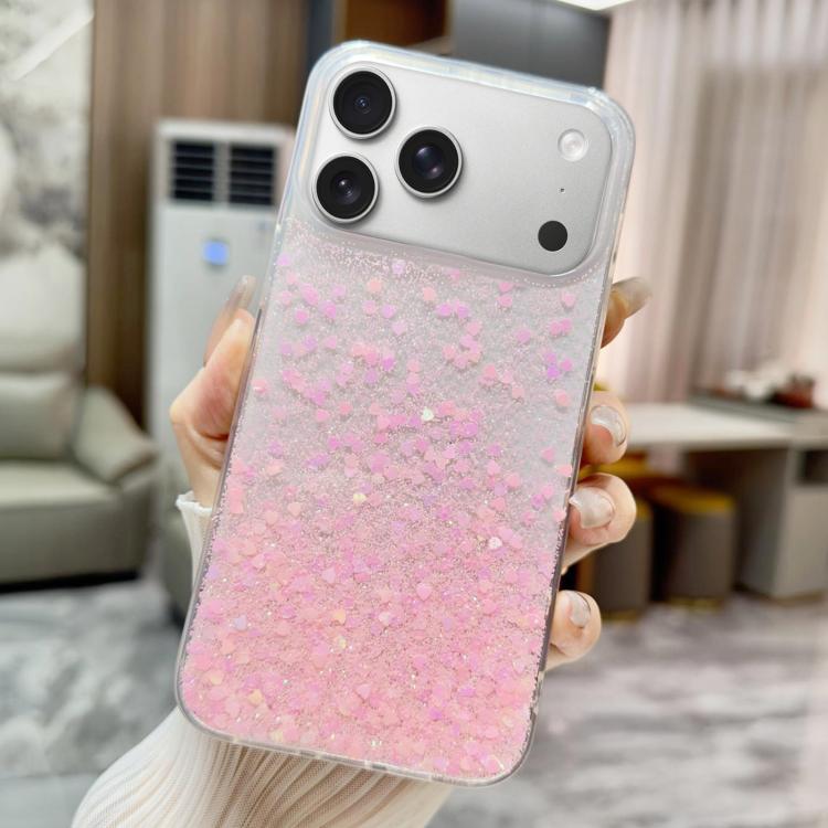 For iPhone 17 Pro Max Sequins Glitter Gradient Epoxy TPU Phone Case(Pink)