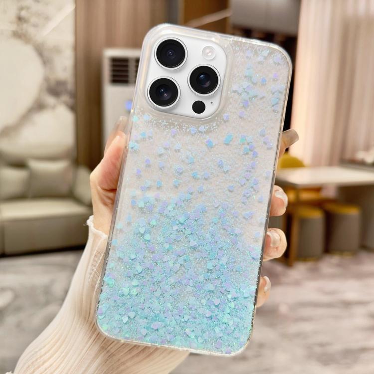

For iPhone 16 Pro Max Sequins Glitter Gradient Epoxy TPU Phone Case(Blue)