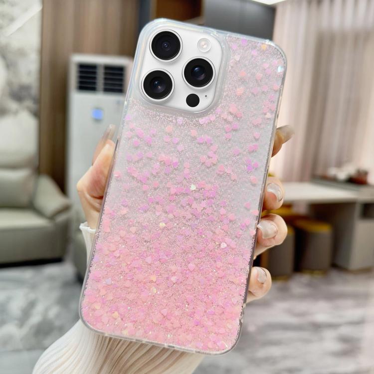 

For iPhone 16 Pro Sequins Glitter Gradient Epoxy TPU Phone Case(Pink)