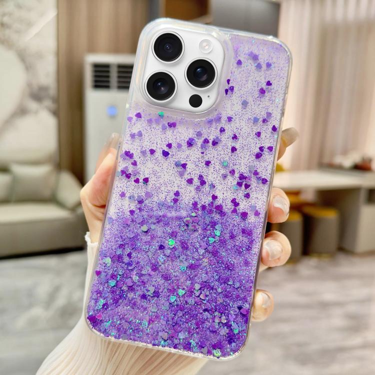 

For iPhone 16 Pro Sequins Glitter Gradient Epoxy TPU Phone Case(Purple)