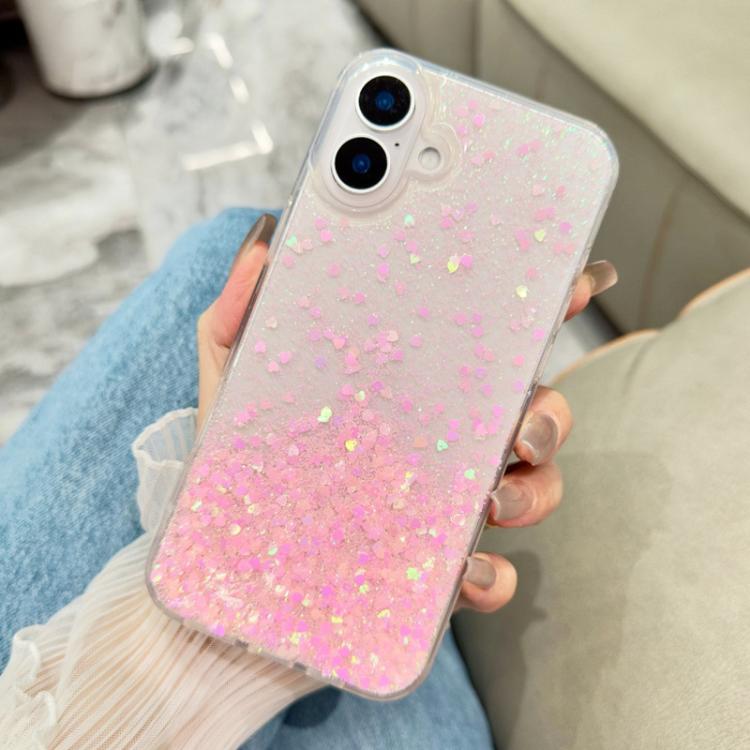 

For iPhone 16 Sequins Glitter Gradient Epoxy TPU Phone Case(Pink)