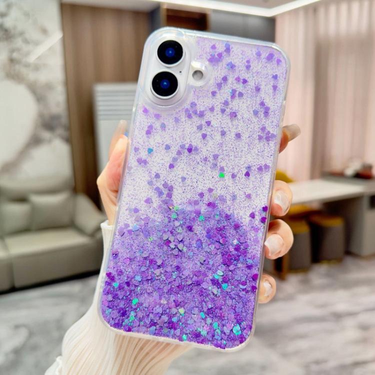 

For iPhone 16 Sequins Glitter Gradient Epoxy TPU Phone Case(Purple)