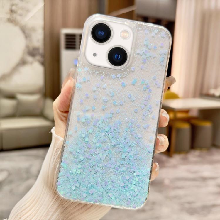 

For iPhone 15 Plus Sequins Glitter Gradient Epoxy TPU Phone Case(Blue)